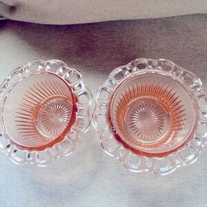 SET 2 VINTAGE ANTIQUE ESTATE  PINK DEPRESSION GLASS BOWLS LACE EDGES~ RARE 1930s